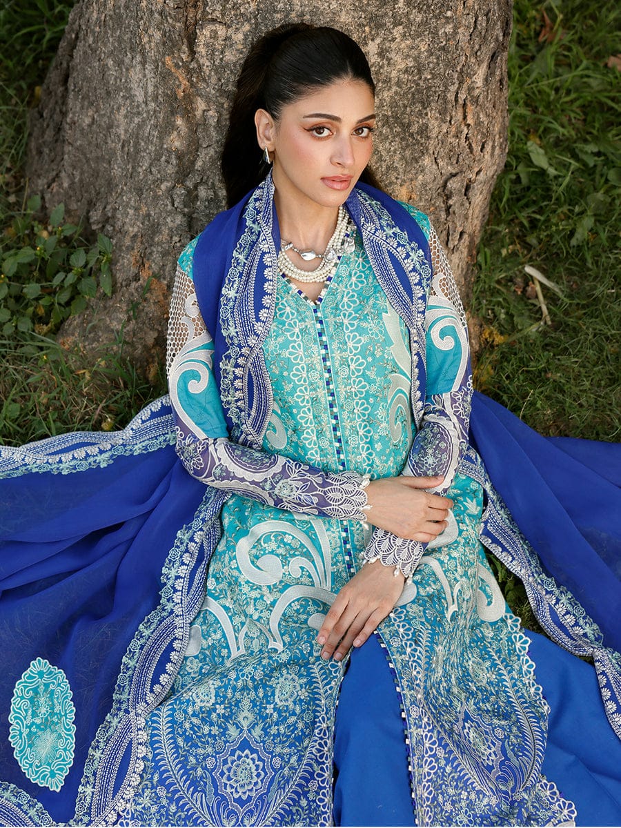 Bin Ilyas By Hyyas | Tie & Dye Embroidered Lawn 3PC Suit with Chiffon Dupatta