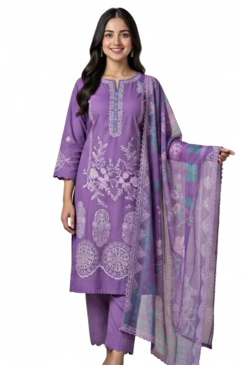 Lawn 3 Piece Suit by hyyas | Embroidered Shirt & Dupatta Set