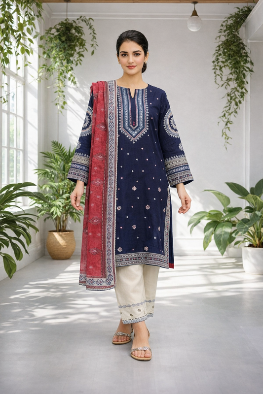 Lawn 3 Piece Embroidered Suit Digital Dupatta by Hyyas