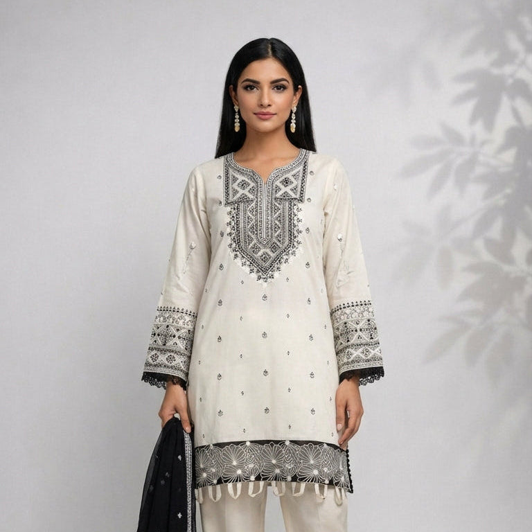 Buy Embroidered Lawn 3 Piece Suit with Chiffon Dupatta Online Pakistan
