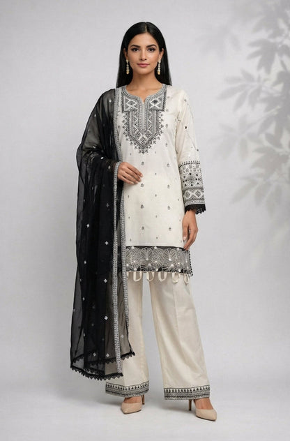 Buy Embroidered Lawn 3 Piece Suit with Chiffon Dupatta Online Pakistan