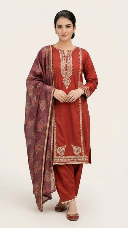 Hyyas Lawn 3 Piece Embroidered Suit Digital Dupatta