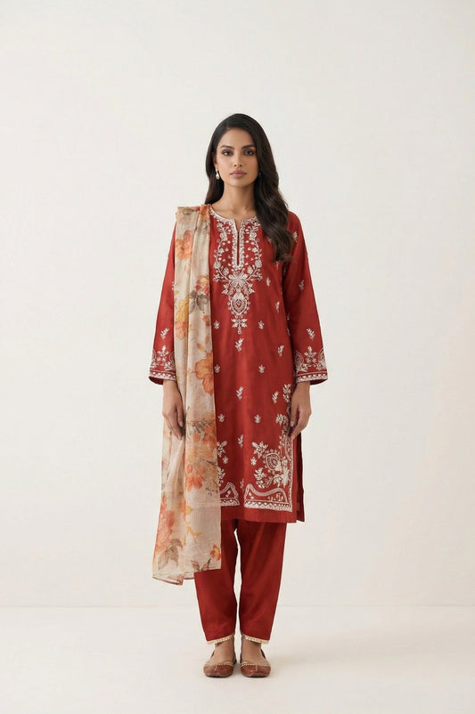 Hyyas Lawn 3 Piece Embroidered Suit Digital Dupatta