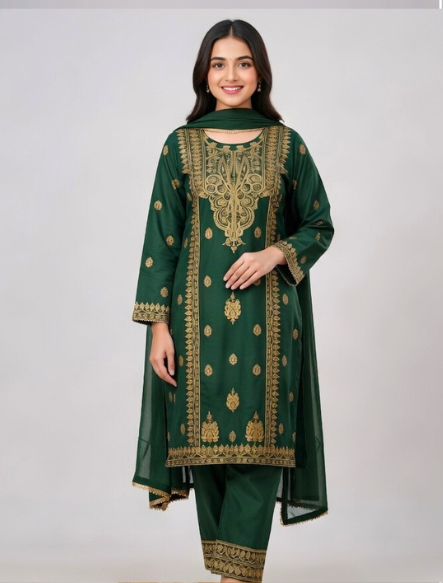 Hyyas Embroidered Lawn 3 Piece Suit with Chiffon Dupatta