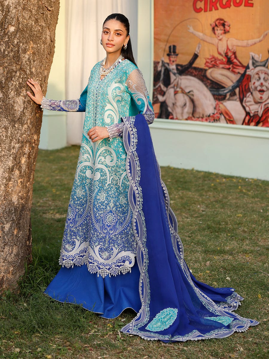 Bin Ilyas By Hyyas  | Tie & Dye Embroidered Lawn 3PC Suit with Chiffon Dupatta