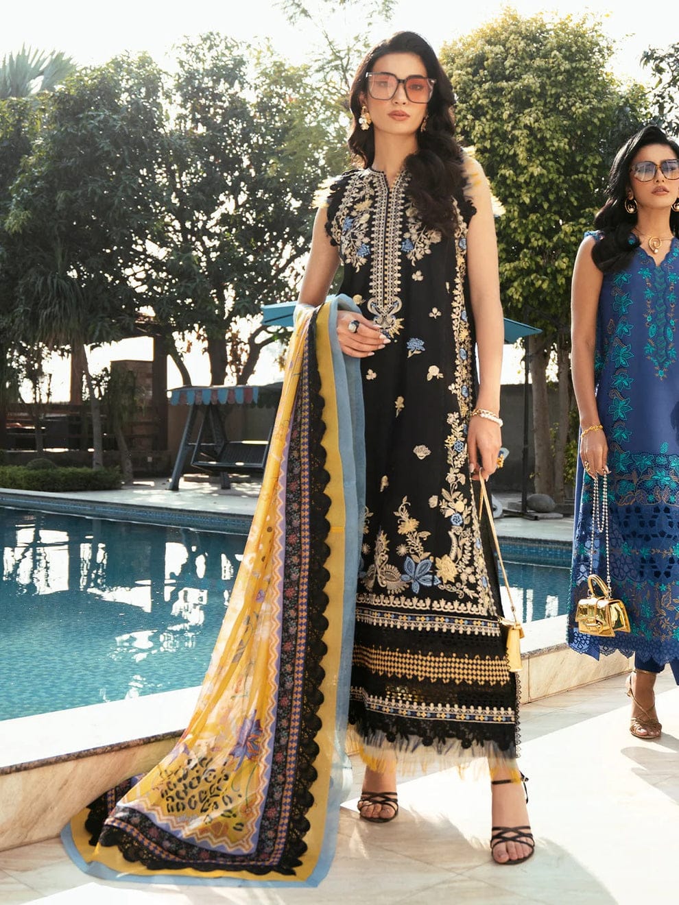 Black Lawn Embroidered 3PC Suit with Silk Dupatta | Summer