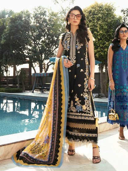 Black Lawn Embroidered 3PC Suit with Silk Dupatta | Summer