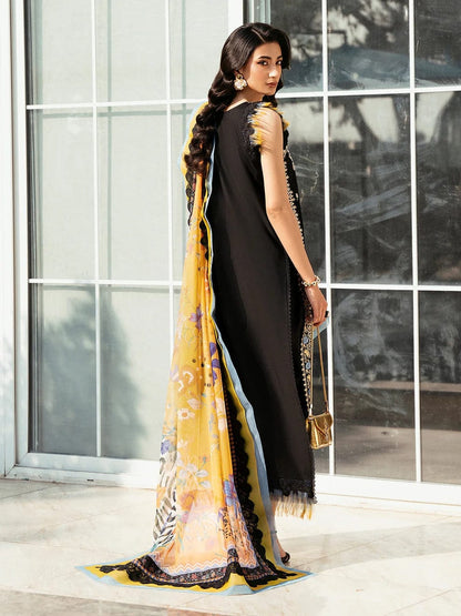 Black Lawn Embroidered 3PC Suit with Silk Dupatta | Summer