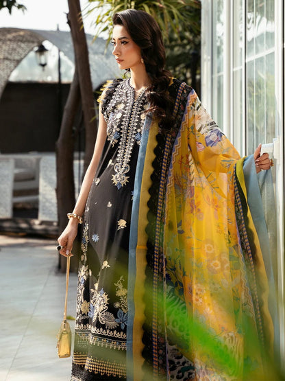 Black Lawn Embroidered 3PC Suit with Silk Dupatta | Summer