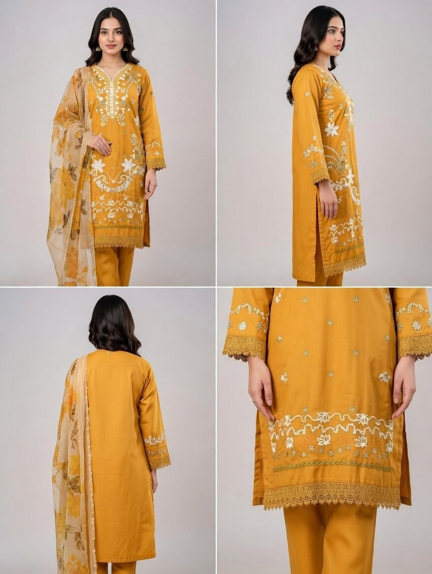 Buy Embroidered Lawn 3 Piece Suit with Digital Dupatta Online Pakistan