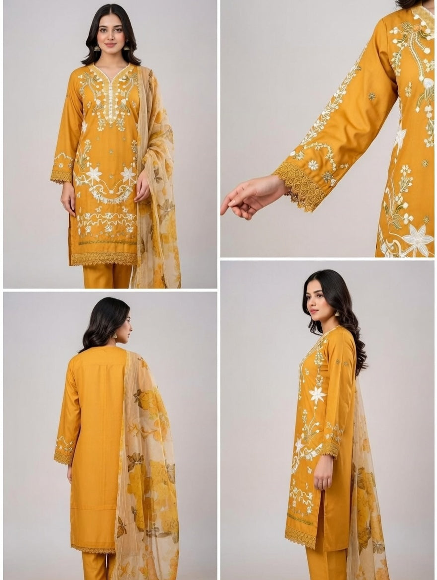 Buy Embroidered Lawn 3 Piece Suit with Digital Dupatta Online Pakistan