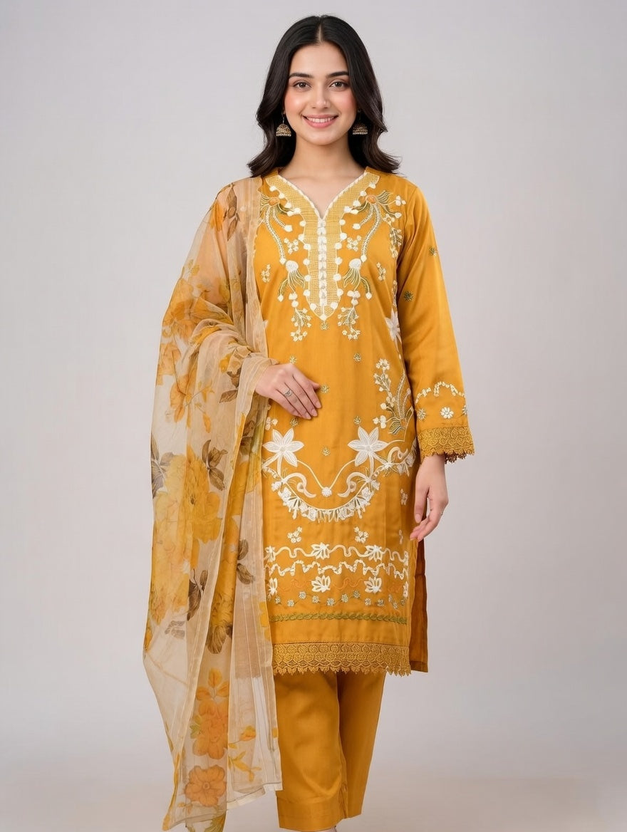 Buy Embroidered Lawn 3 Piece Suit with Digital Dupatta Online Pakistan