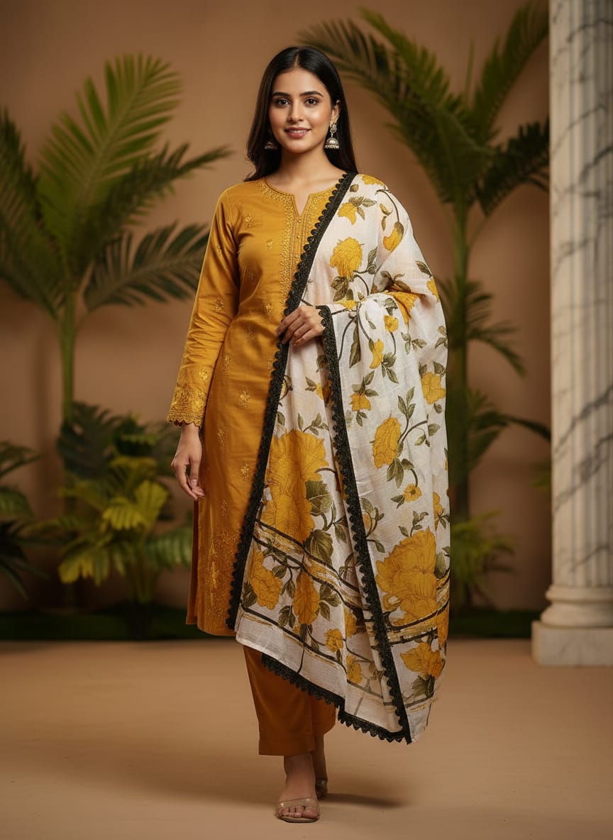 Buy Embroidered Lawn 3 Piece Suit with Digital Print Dupatta Online