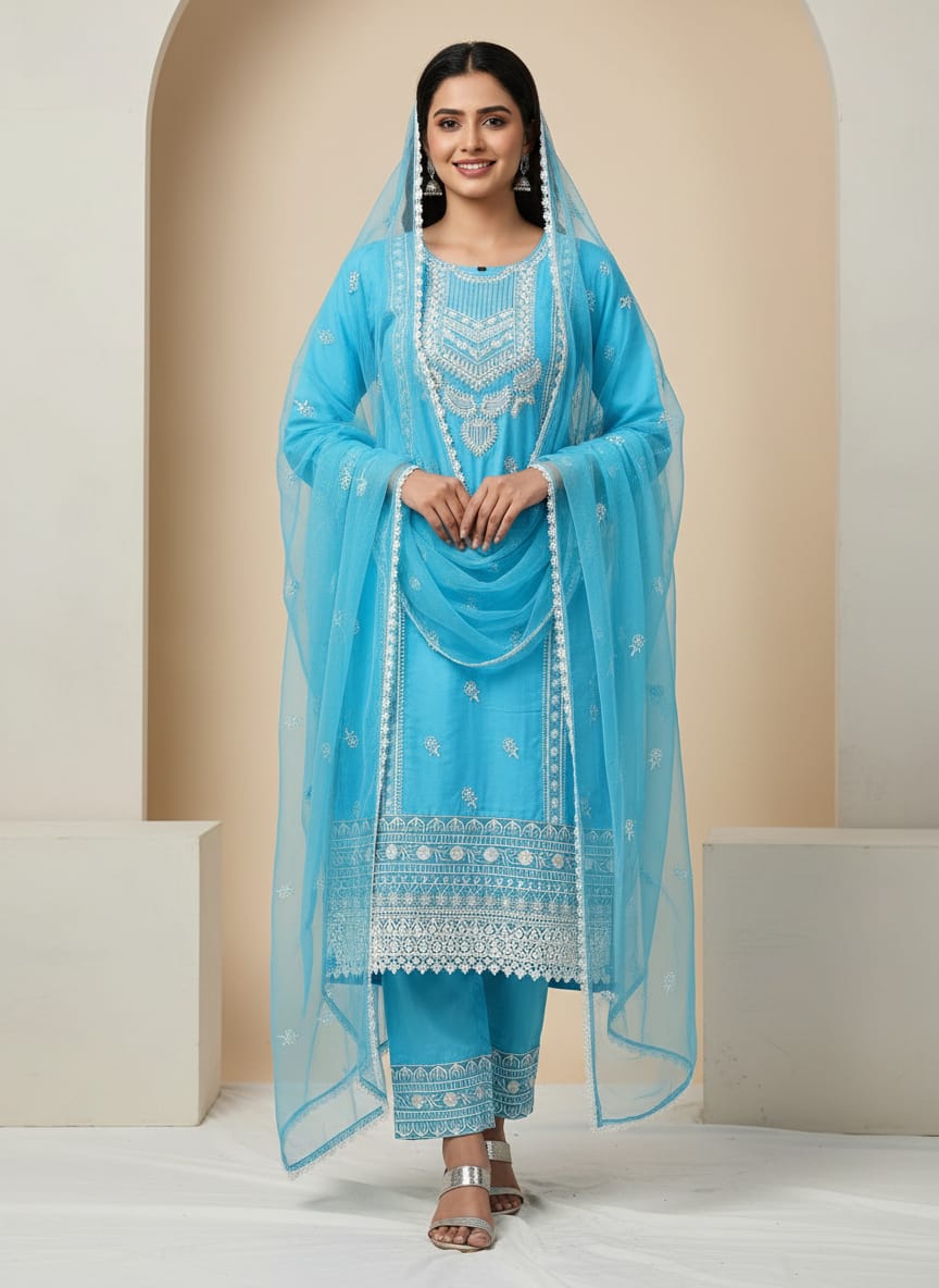 Buy Elegant Embroidered Lawn 3 Piece Suit with Chiffon Dupatta Online