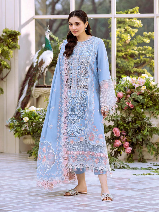 Dyed Lawn 3 Piece Luxury Suit with Embroidered Dupatta-Hyyas