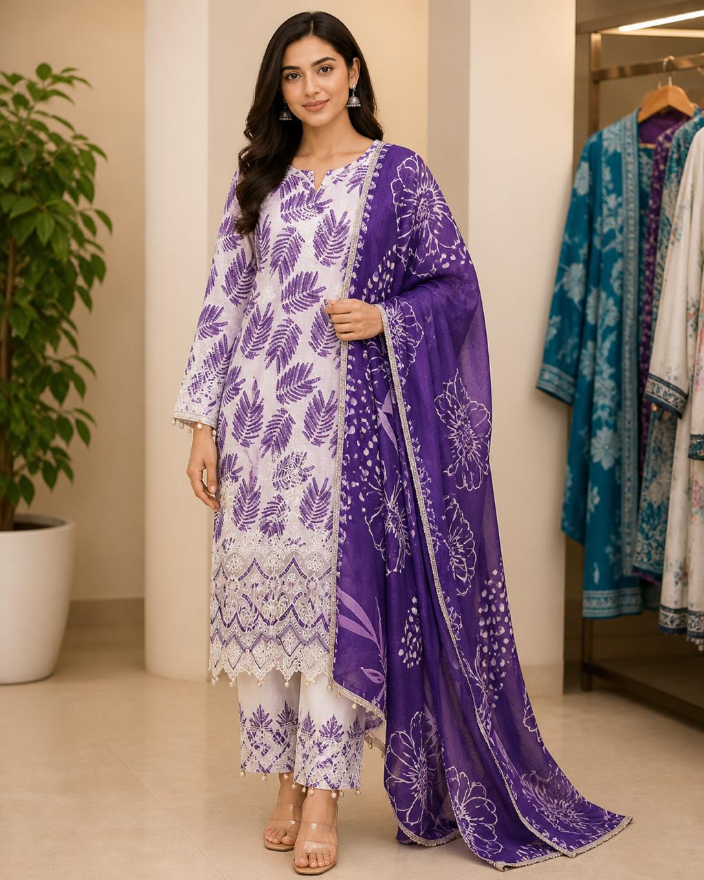 Buy Lavender Lawn 3 Piece Stitched Suit Online in Pakistan