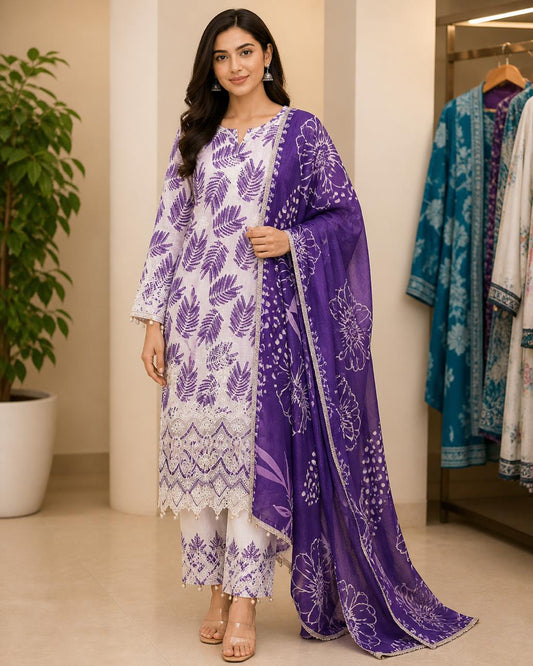 Buy Lavender Lawn 3 Piece Stitched Suit Online in Pakistan