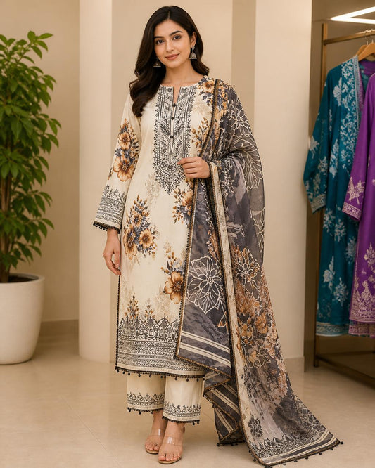 Buy Mint Green Lawn 3 Piece Suit Online in Pakistan
