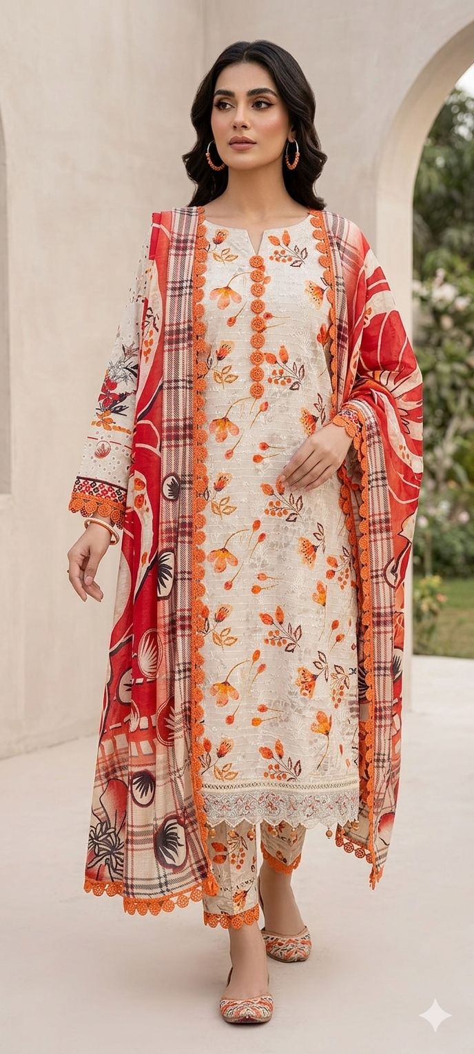 Buy Coral Lawn 3 Piece Stitched Suit Online in Pakistan