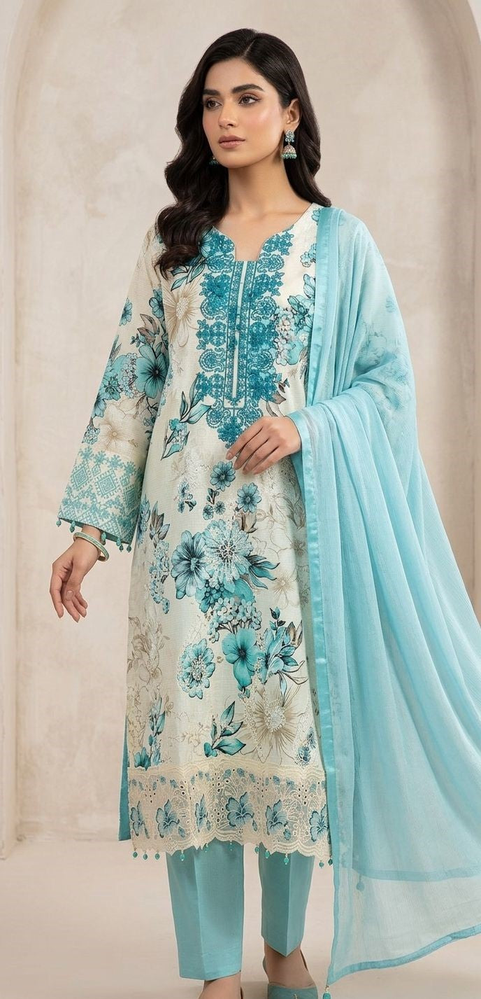 Buy Aqua Lawn 3 Piece Stitched Suit Online in Pakistan