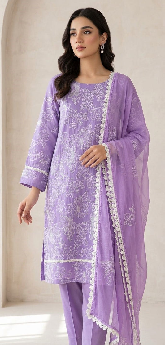 Buy White Floral Lawn 3 Piece Suit Online in Pakistan