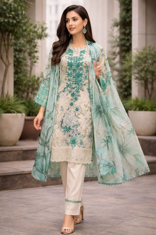 Buy Blue Bana Dora Lawn 3 Piece Suit Online in Pakistan