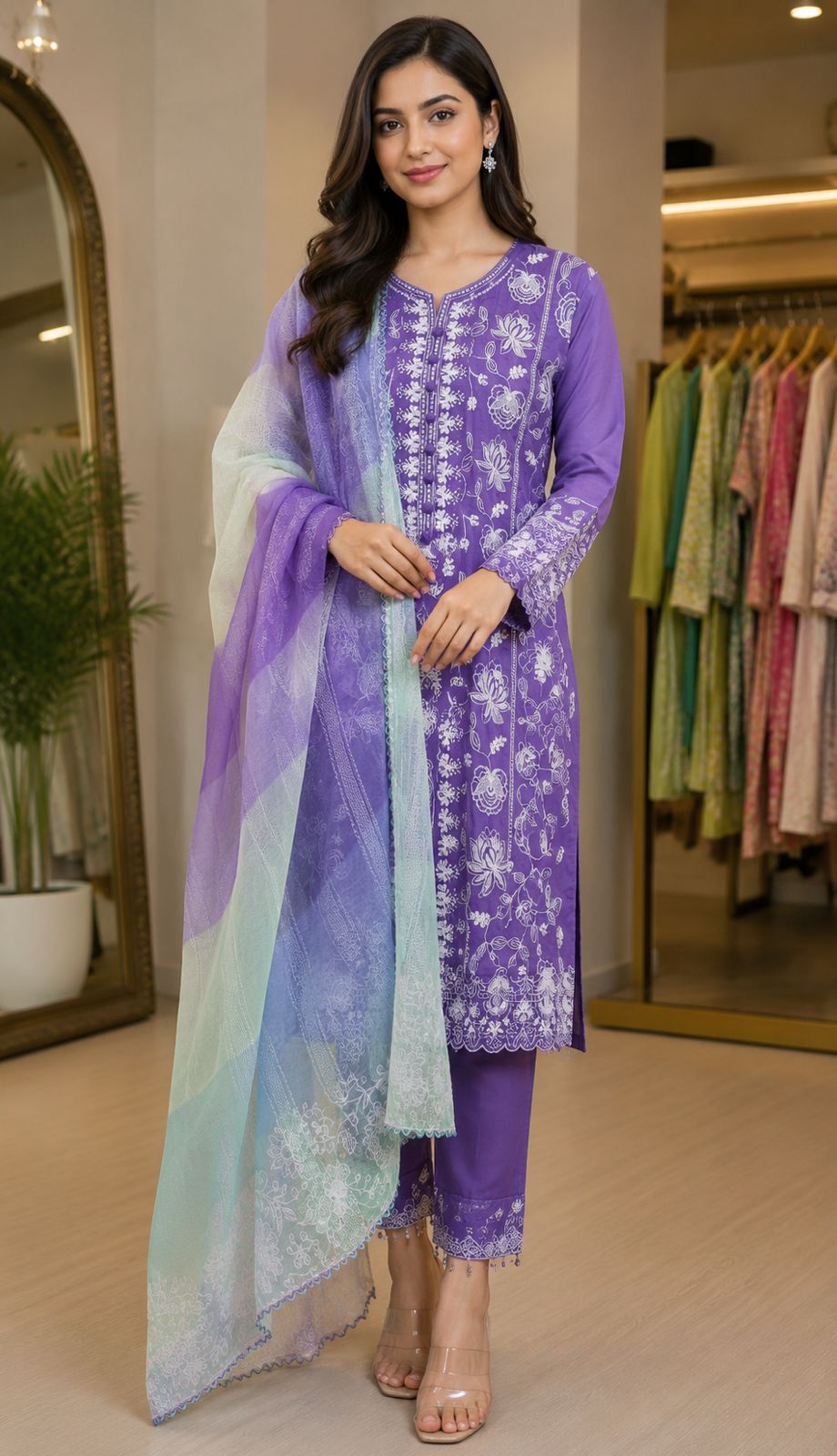 Buy Rose Print Lawn 3 Piece Suit Online in Pakistan