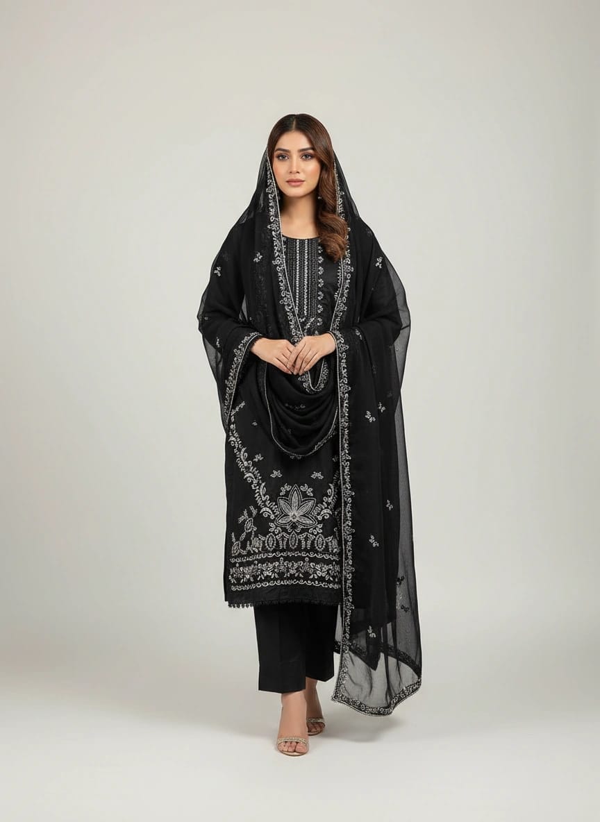 Hyyas Embroidered Lawn 3 Piece Suit with Chiffon Dupatta