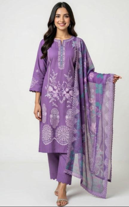 Lawn 3 Piece Suit by hyyas | Embroidered Shirt & Dupatta Set