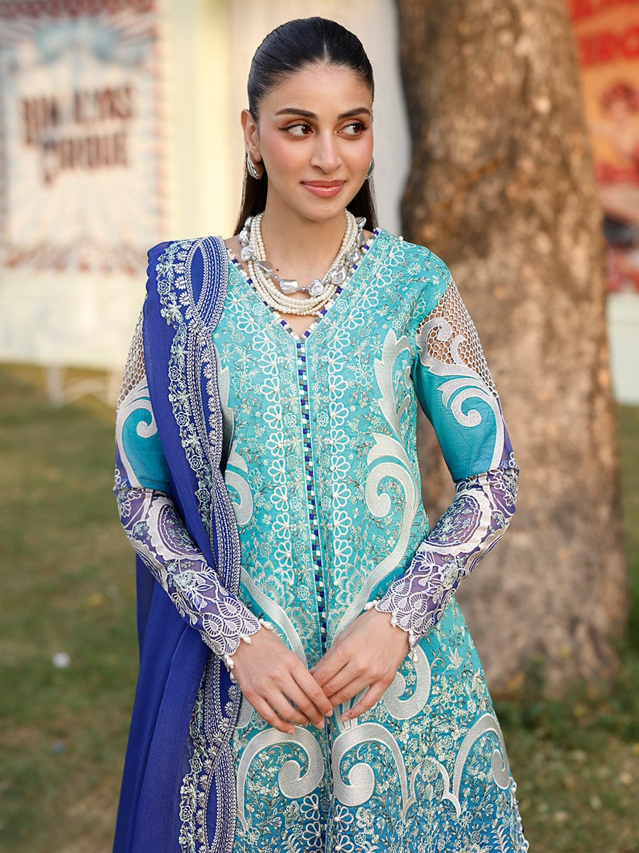 Bin Ilyas By Hyyas  | Tie & Dye Embroidered Lawn 3PC Suit with Chiffon Dupatta