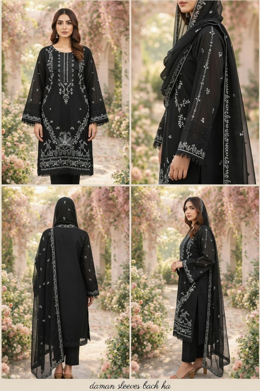 Hyyas Embroidered Lawn 3 Piece Suit with Chiffon Dupatta