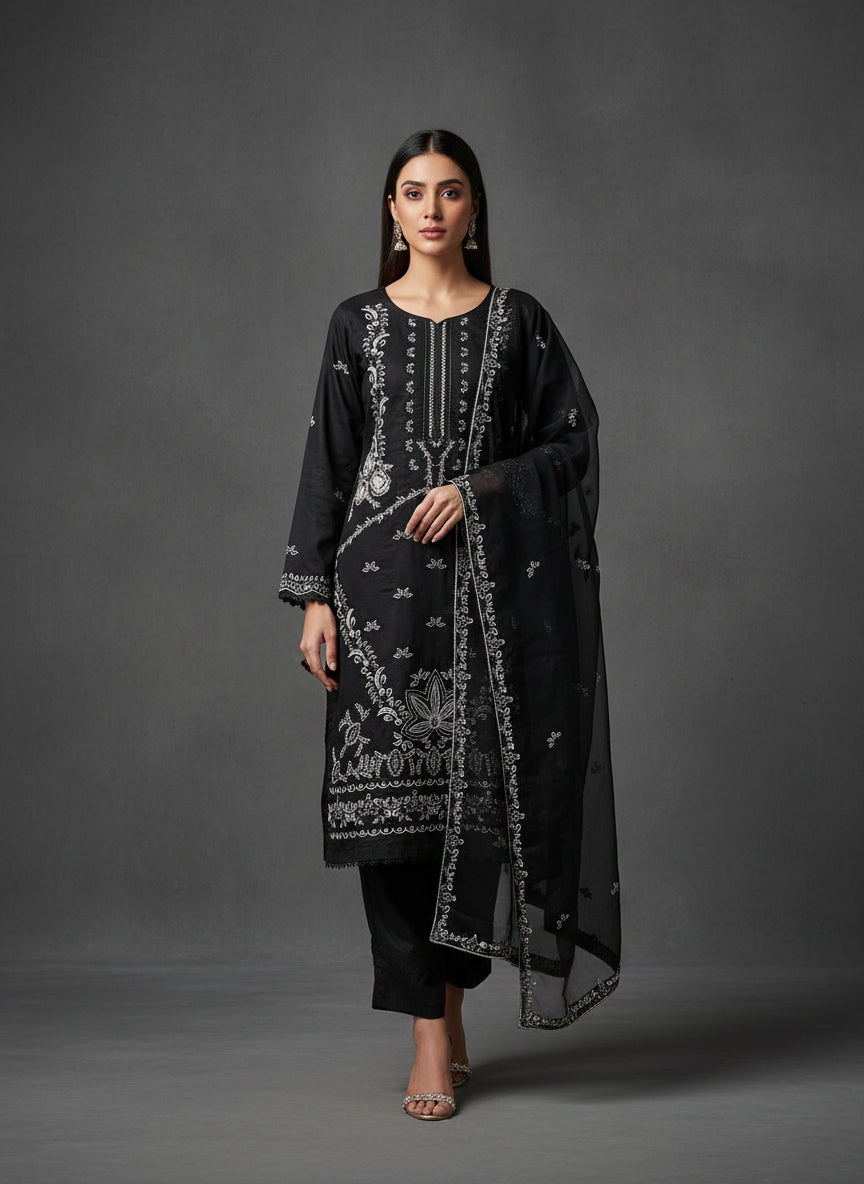 Hyyas Embroidered Lawn 3 Piece Suit with Chiffon Dupatta